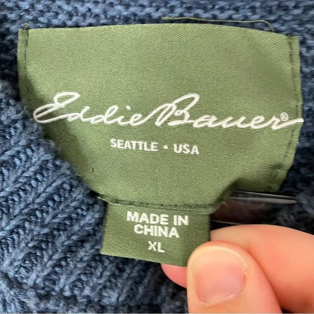 Eddie Bauer Navy Blue 100% Cotton Henley Sweater Pullover Mens XL